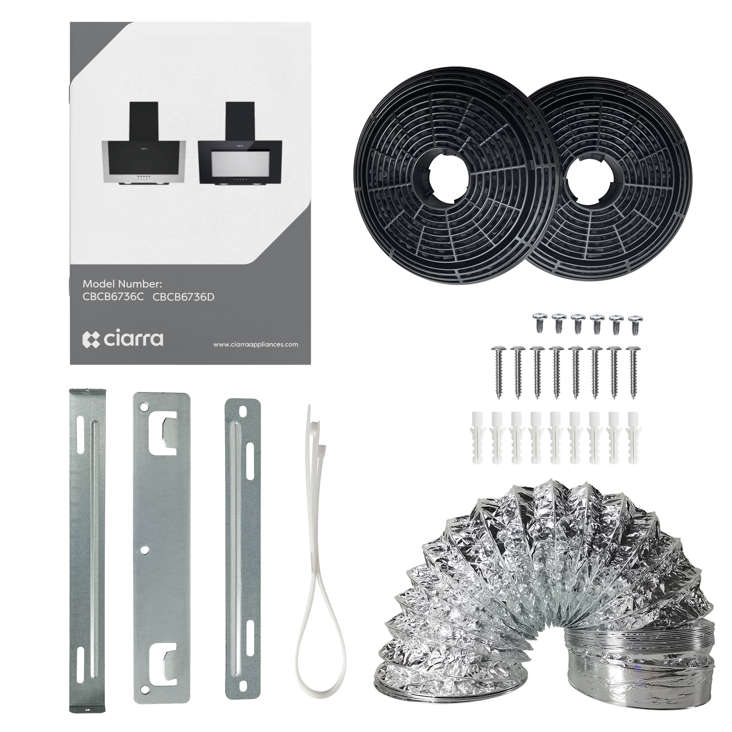 CIARRA Hotte aspirante inclinée 60 cm A++ 350 m³/h Recyclage ou Évacuation Filtre à charbon inclus Noir 736CBK60 - 8