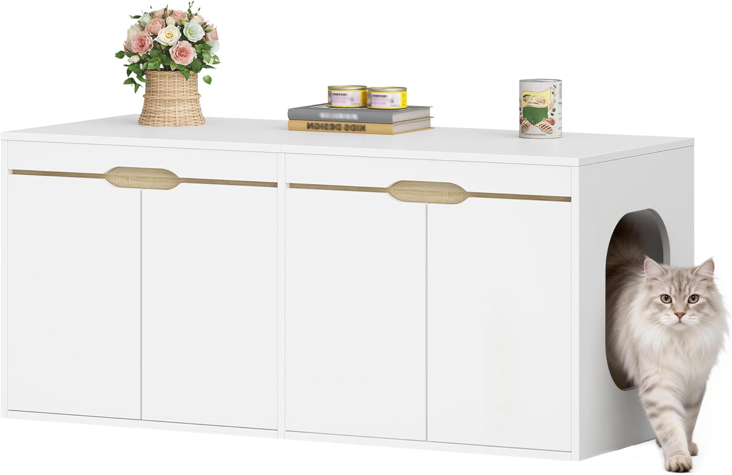 Katzenklo Schrank, Katzenschrank fr 2 Katzen, Versteckter katzentoilette  Schrank, Doppeltr, Kann als Fernsehschrank,Weieiche und Wei - Leroy  Merlin