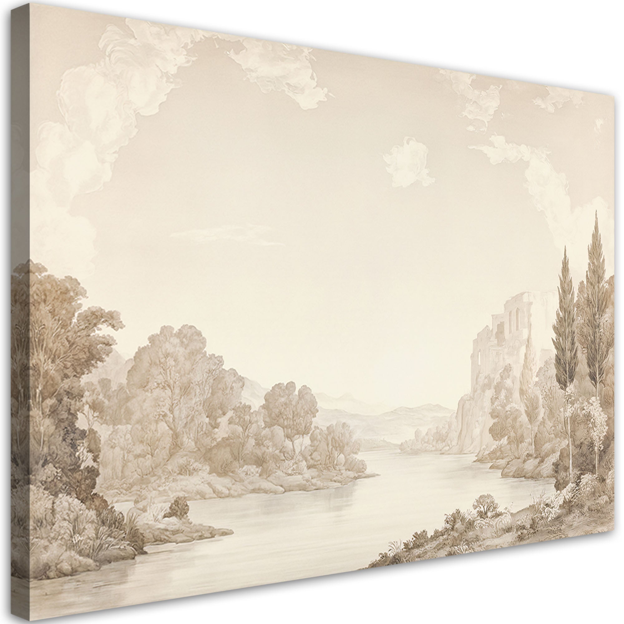 Obraz na płótnie, Krajobraz Rzeka Sepia 90x60
