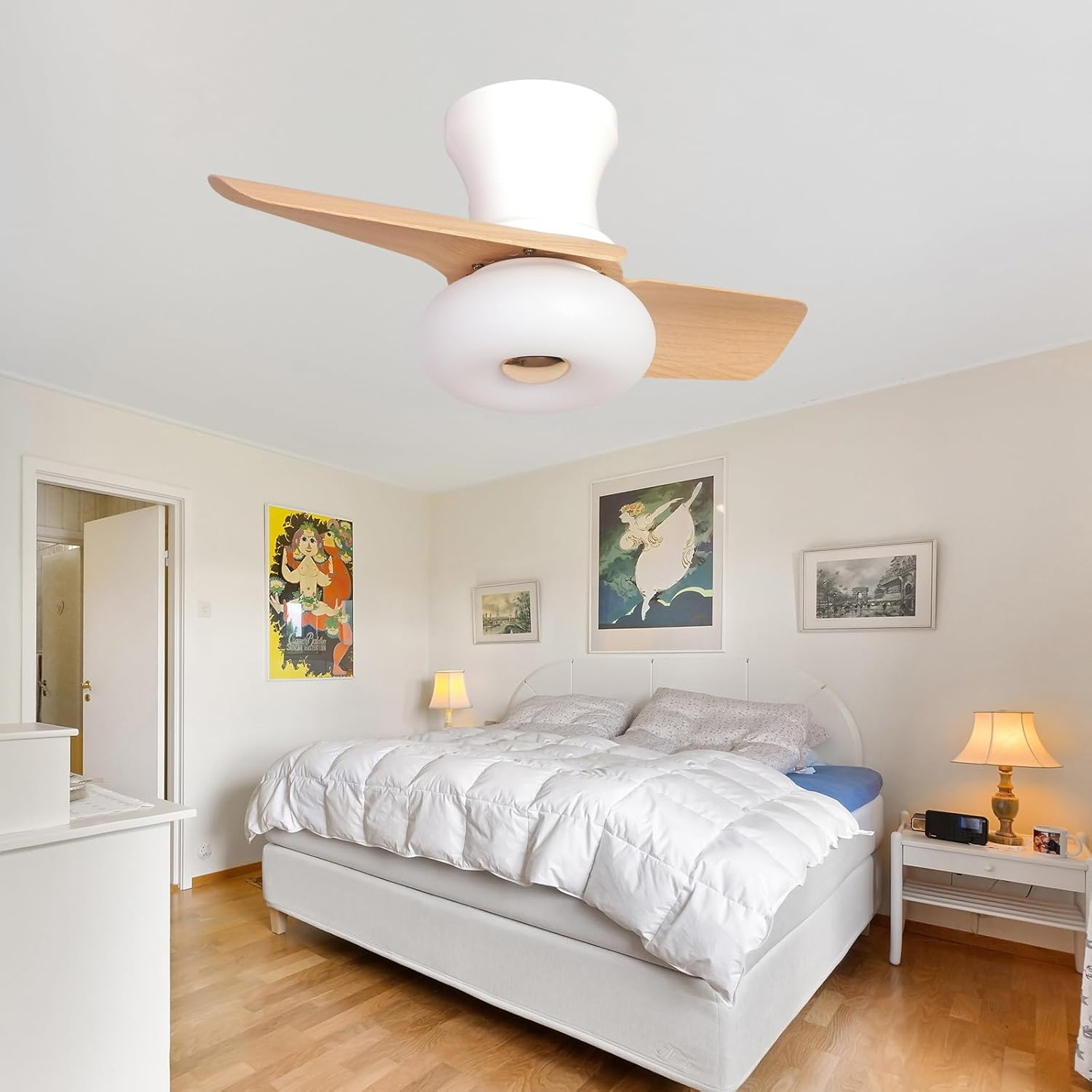Ventilatore Da Soffitto Con Illuminazione LED 60W Lampada Da Soffitto Con Ventilatore Plafoniera Silenziosa Con Telecomando Dimmerabile 6 Velocità Lampada Con Per Soggiorno Camera Da Letto Bianco