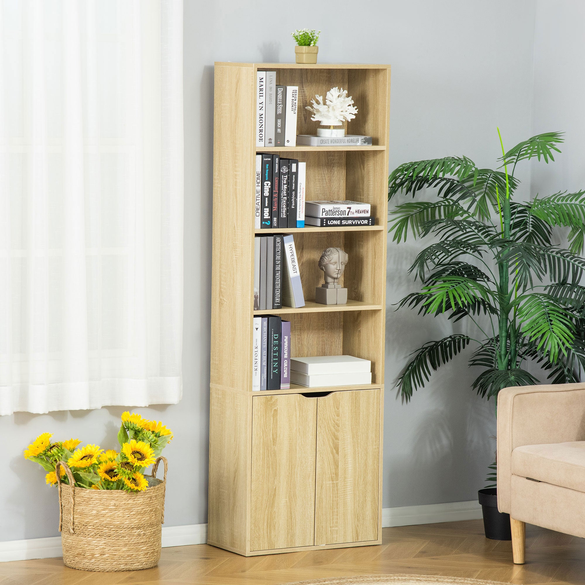 Estante para Livros HOMCOM Madeira Natural MDF 59x29x180cm - 3