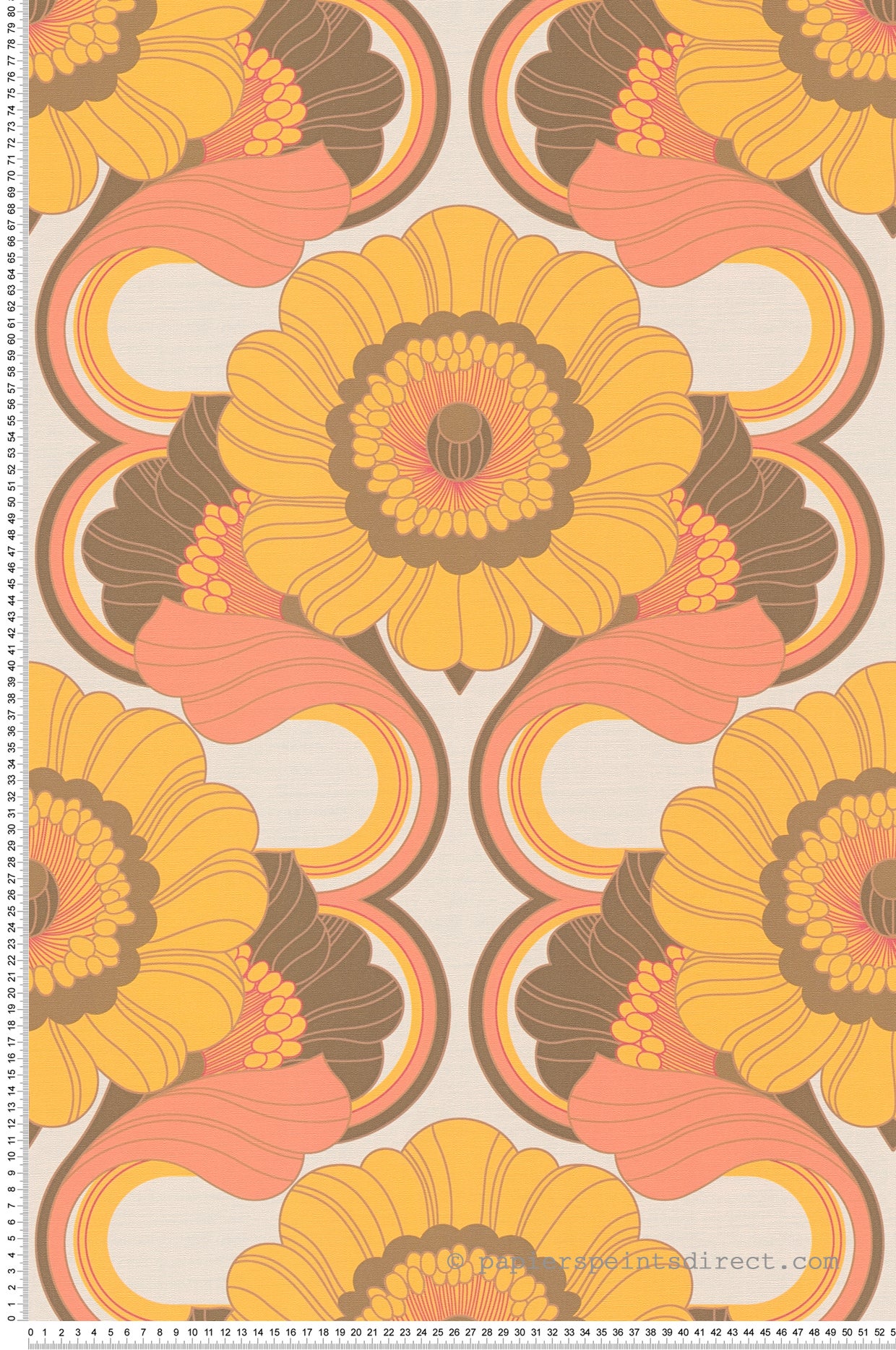Papel pintado flores grandes naranjas estilo retro papel pintado vintage chic para salón o recibidor