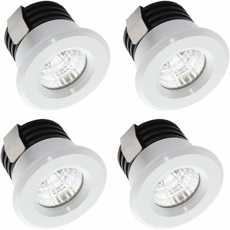Zestaw 4 mini reflektorków LED do wbudowania, 3W, ciepła biel, mini reflektorki LED do witryn sklepowych, oświetlenie tablic rejestracyjnych. W zestaw