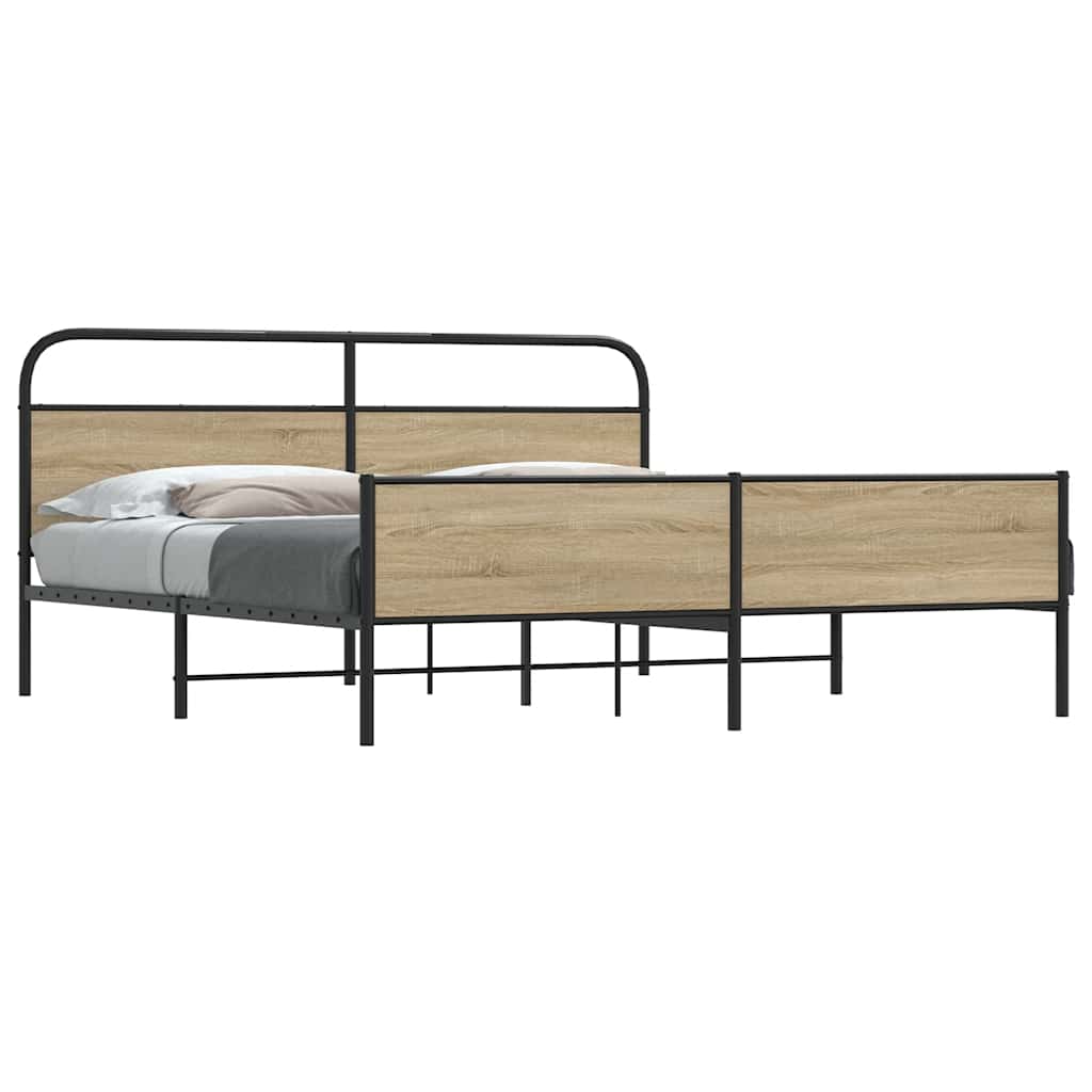 Cama casal | Cama de adulto | Estrutura de cama sem colchão 150x200 cm metal carvalho fumado CFW850741 - 2