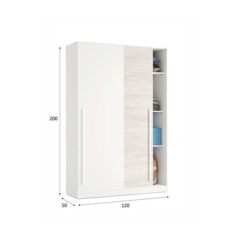 Armoire TOP - Décor blanc artik et chene nodi - 2 Portes coulissantes - L200 x H121 x P50 cm - 5