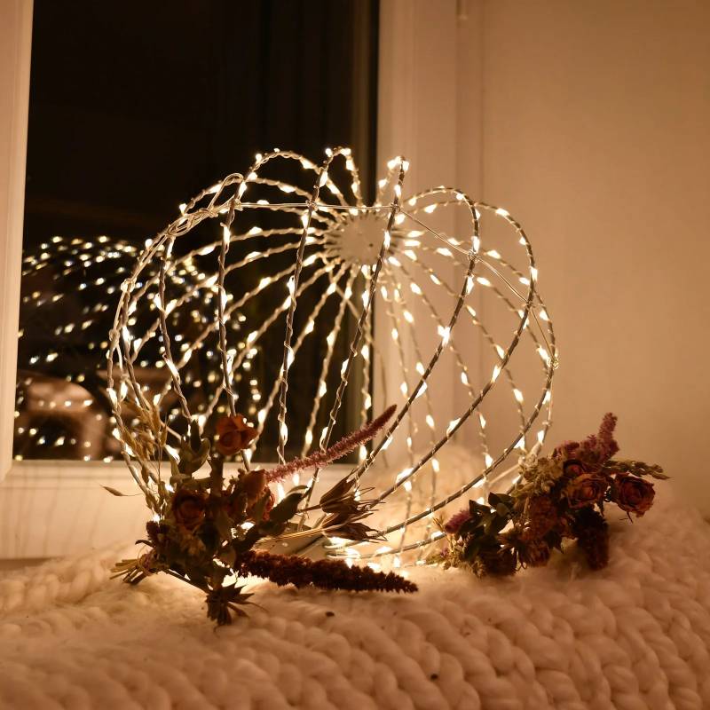 Sphère lumineuse Gaia pliable argenté 30CM 180 micro-LED Ivoire file transparent Chromex - 3