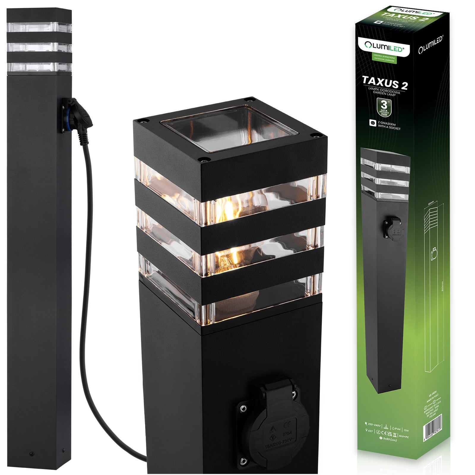 Lampa Ogrodowa Lumiled Słupek Zewnętrzny Stojący E27 LED z Gniazdem 80cm 1 szt.