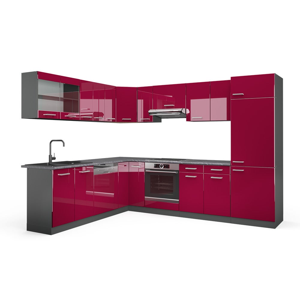 Vicco Cuisine en Angle R-Line, Rouge/Anthracite, 277x60cm J-Shape, PT Anthracite, adapté à Une Composition et Une Extension Flexibles