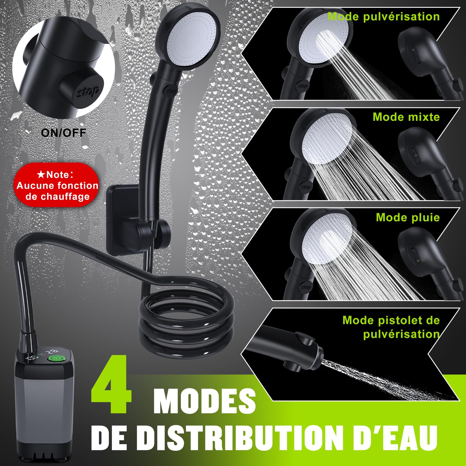 Kit de douche de camping portable, rechargeable et étanche, adapté à une utilisation en extérieur, au camping et à la randonnée. - 3