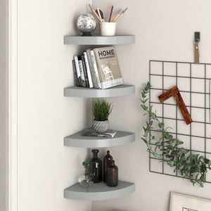 Étagère D'angle Flottante MDF - 25 X 25 Cm, Noir - Rangement Décoratif Mural Pour Salon, Salle De Bain, Cuisine