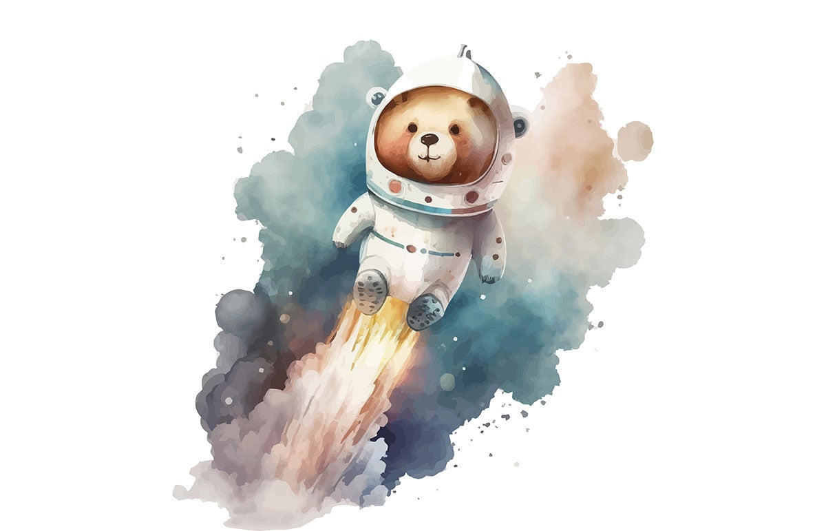 Papier peint panoramique Enfants - Ours Astronaute - Largeur 130 cm x Hauteur 84 cm - 2