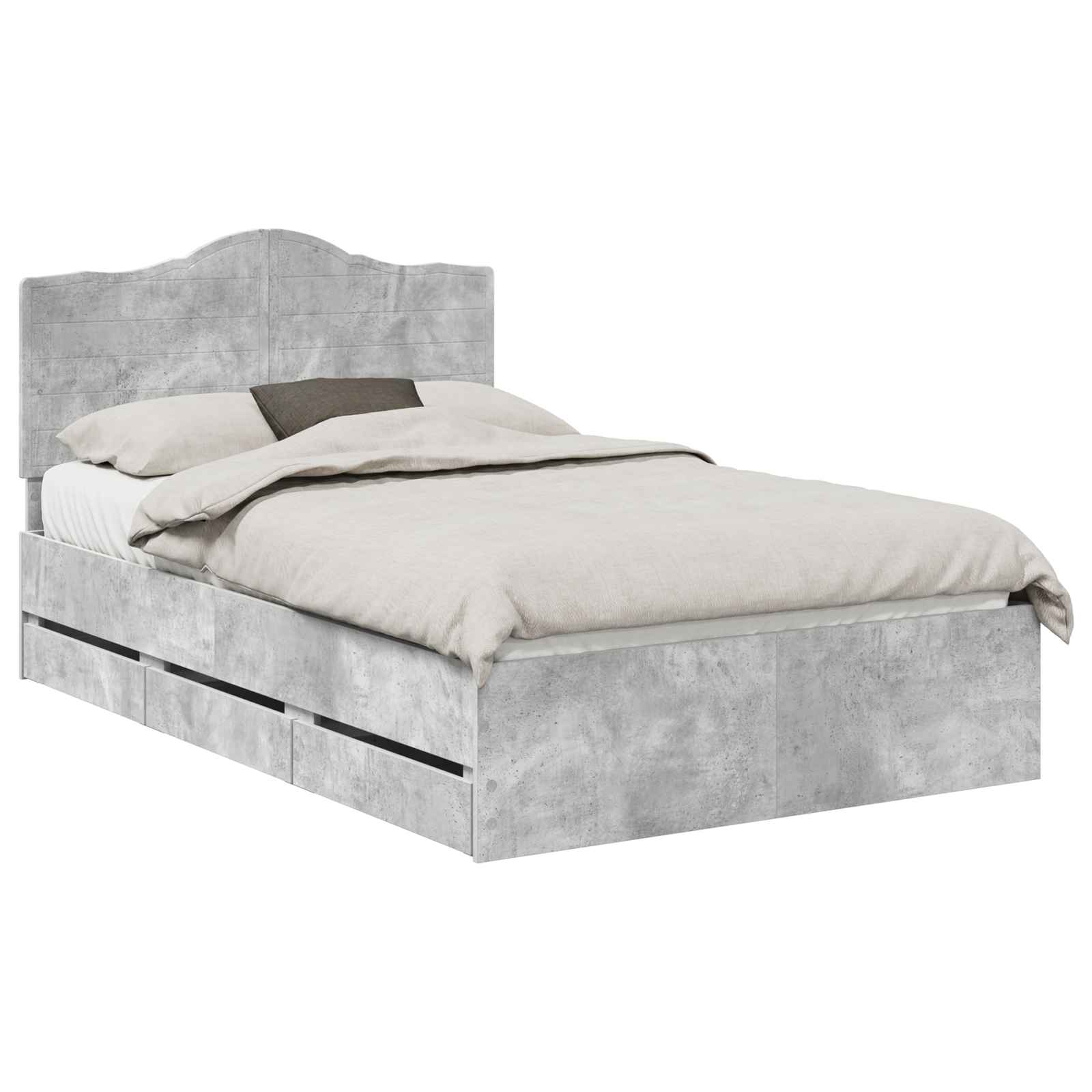 Cadre de lit gris béton en panneau de bois pour la chambre, 135 × 190 cm - 2