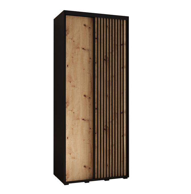 Szafa przesuwna wysoka Lanko 1 100 x 45 x 235,2 cm czarny + artisan + lamele czarny - Abiks Meble