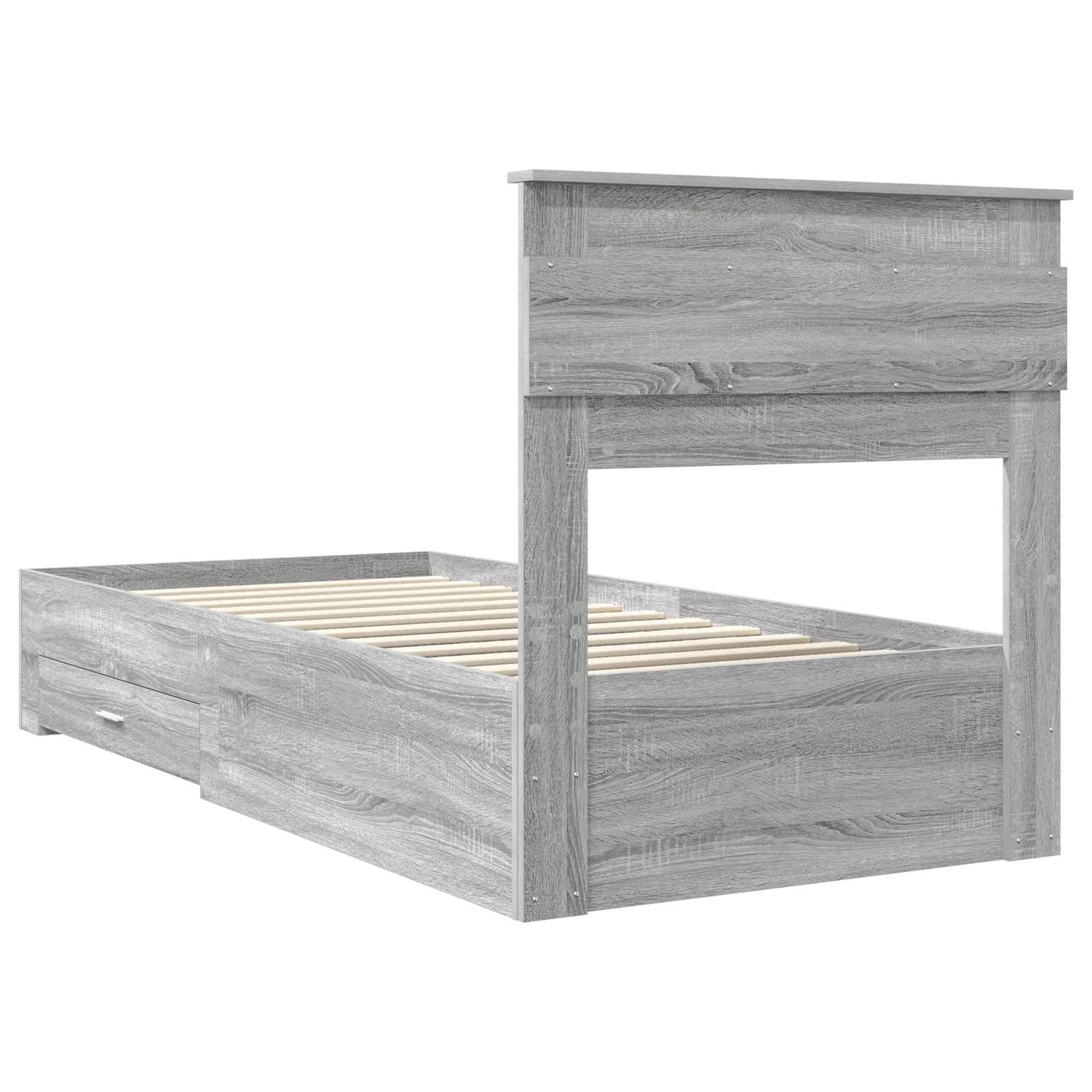Cadre de lit avec tiroir, gris et argent, pour la chambre, 75 × 190 cm - 9