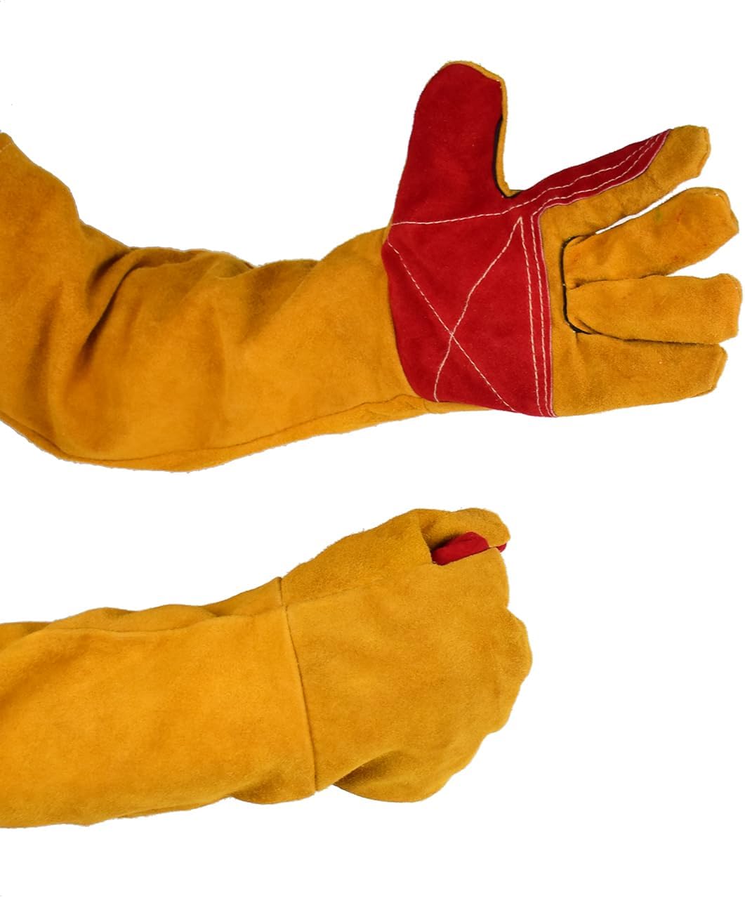 1 Paire Gants de Soudeur 60cm Isolation Anti-usure Protéger Vachette Gants de Travail pour Soudure Ignifuge, Soudage Feu de Camp, Forge de Cheminée po - 5