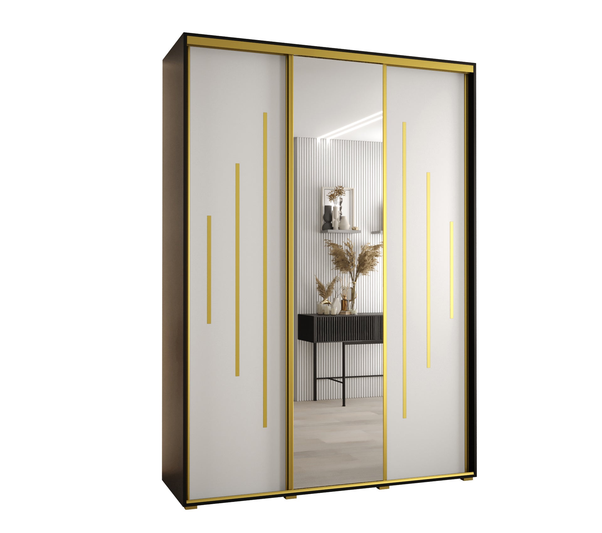 Szafa przesuwna z lustrem wysoka Davos 13 170 x 60 x 235,2 cm czarny + biały + u. złoty - Abiks Meble
