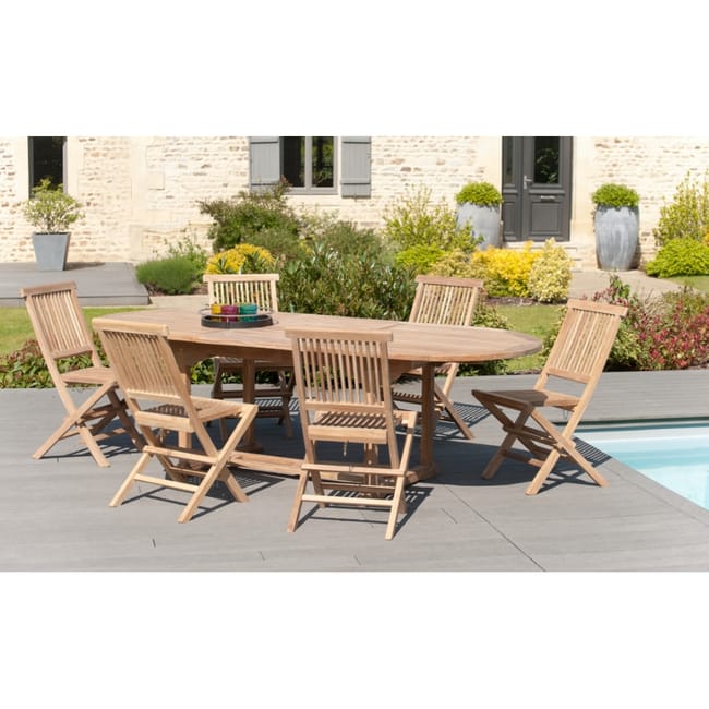 Groupe de repas d'extérieur Saltö table à manger ovale 200 cm avec 6 chaises à cadre - Teck Groupe de repas d'extérieur Saltö table à manger ovale 200 cm avec 6 chaises à cadre - Teck