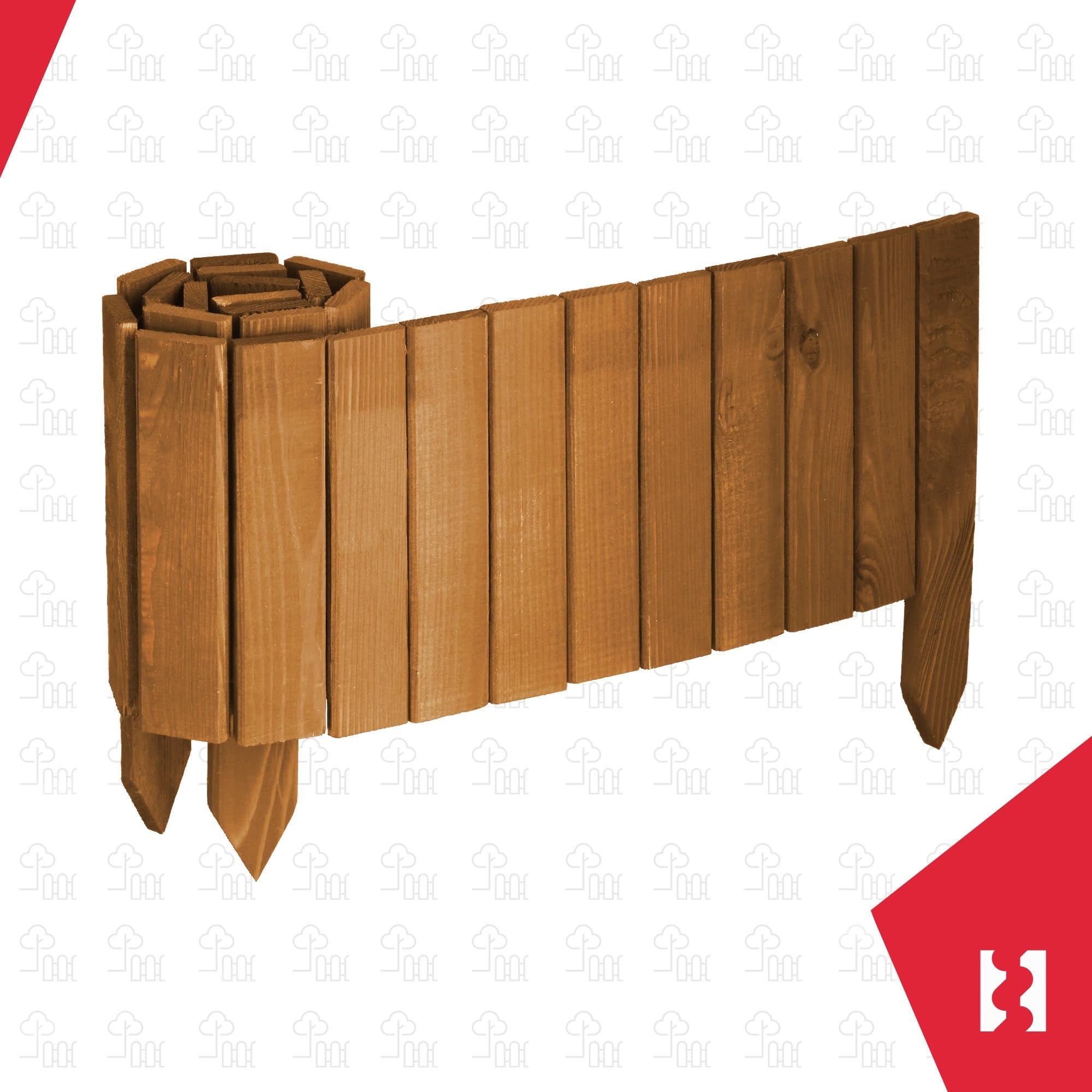 Płotek Ogrodowy Wbijany - 110 X 20 CM - Obrzeże Trawnika - Płot Drewniany - Palisada - Dąb KOTARBAU - 8