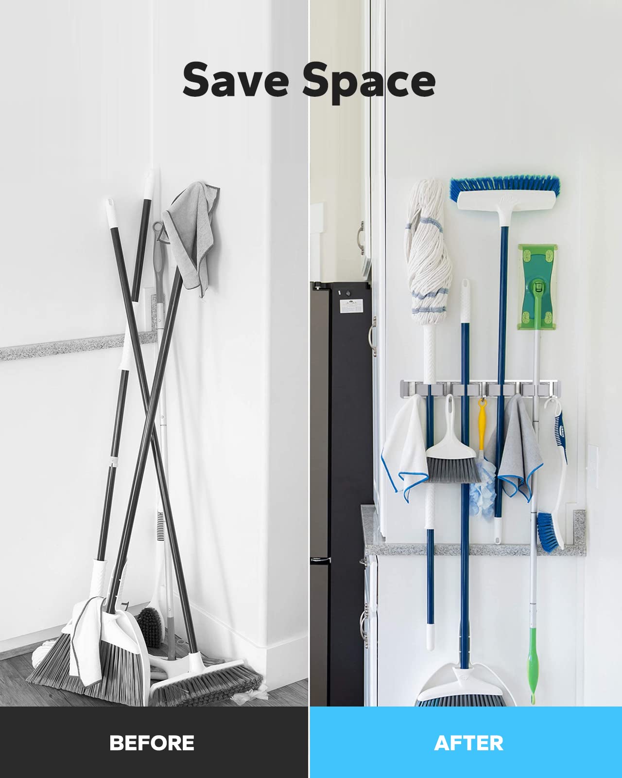 CWOVRS Lot De 4 Supports Balai En Acier Inoxydable - Organisateur Mural Robuste
