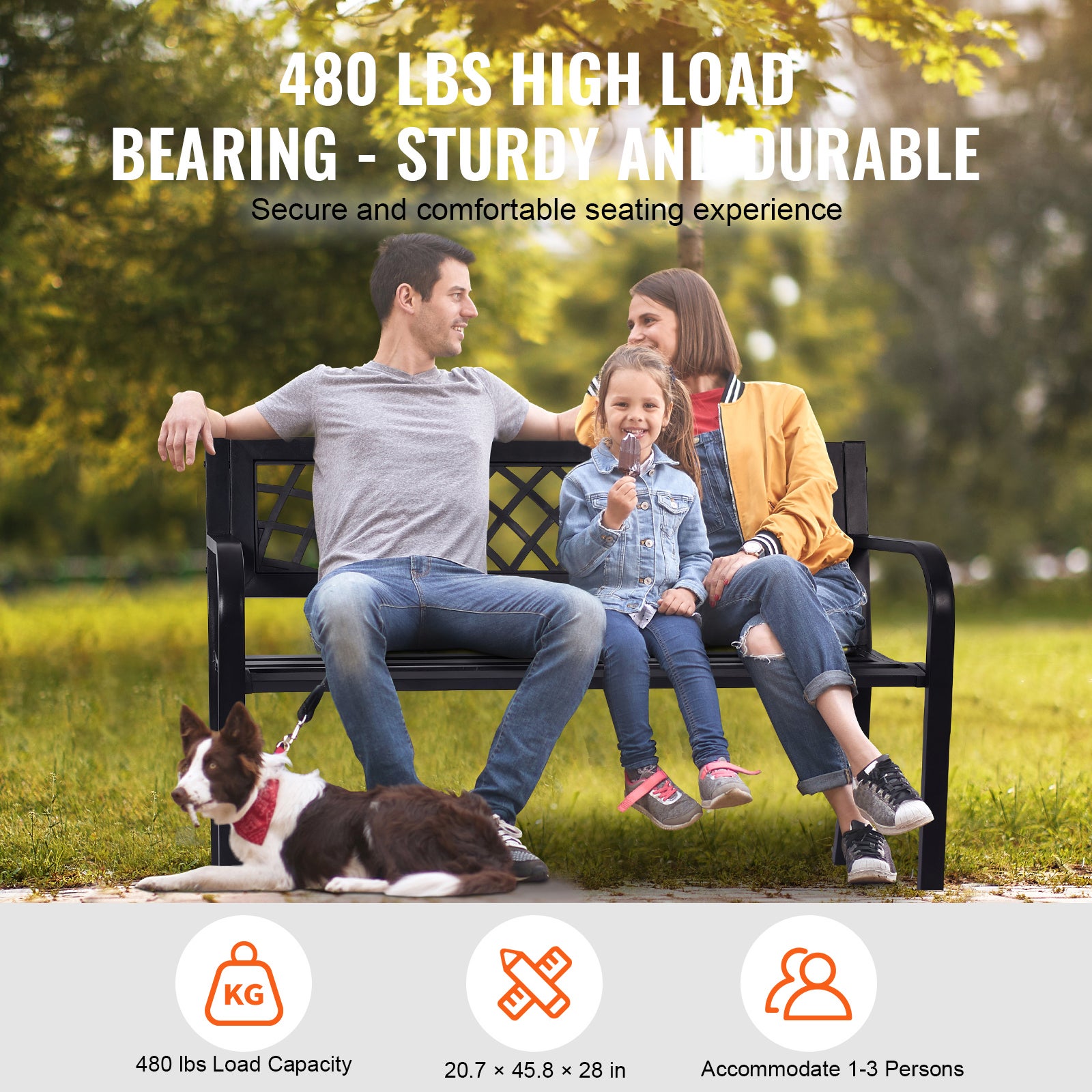 Banc jardin métal extérieur,capacité SucceBuy 480 lb,avec dossier et accoudoirs,parfait patio,parc,cour,véranda - 5