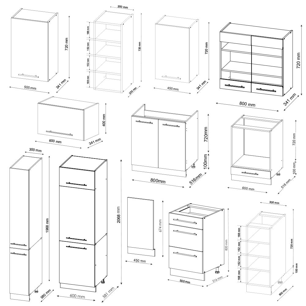 Cuisine intégré Fame-Line Single style rustique 240 cm anthracite vert or Vicco