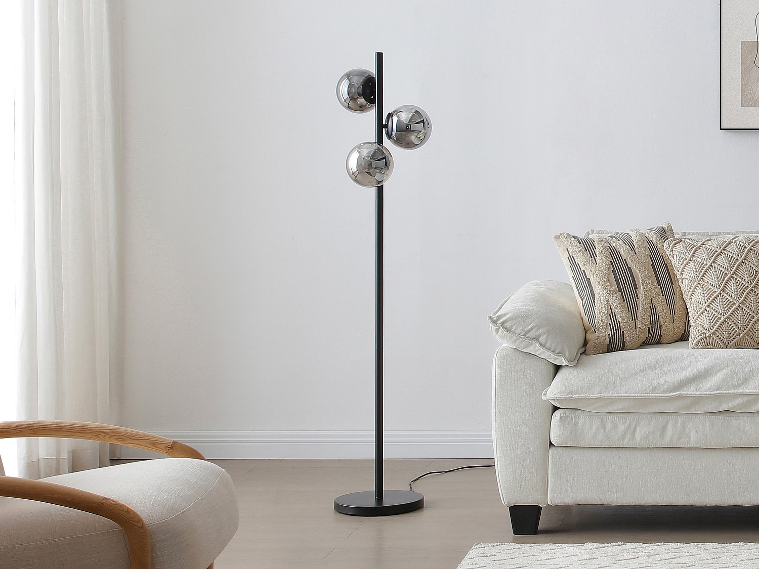 Lampa stojąca z matowego metalu i przyciemnianego szkła - L.32 x H.148 cm - Czarny - YUKON