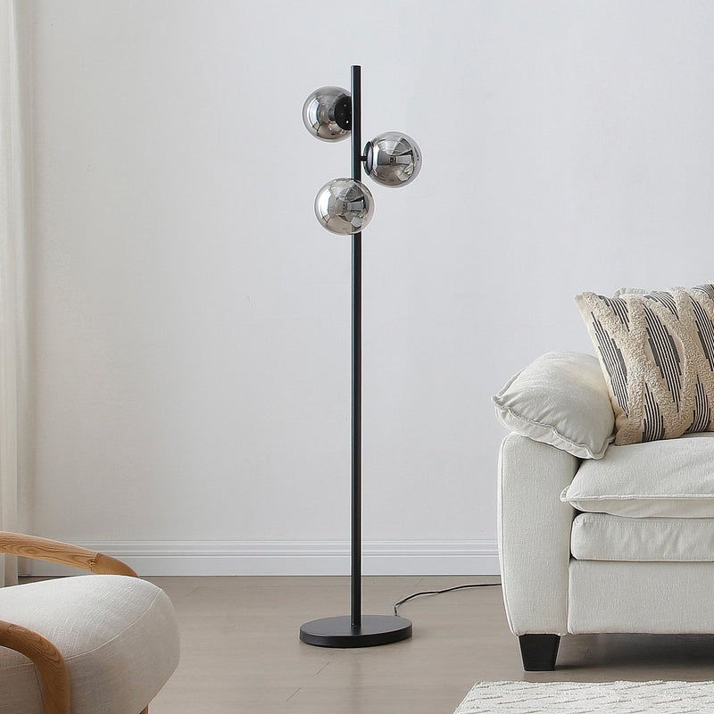 Lampa stojąca z matowego metalu i przyciemnianego szkła - L.32 x H.148 cm - Czarny - YUKON