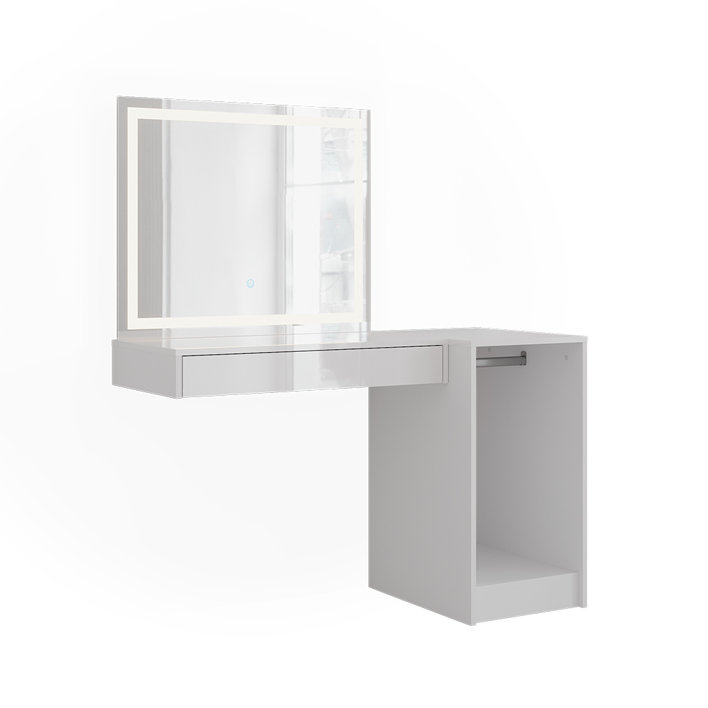 Vicco Stół toaletowy Sherry, Biały/biały wysoki połysk, 120 cm 3 części