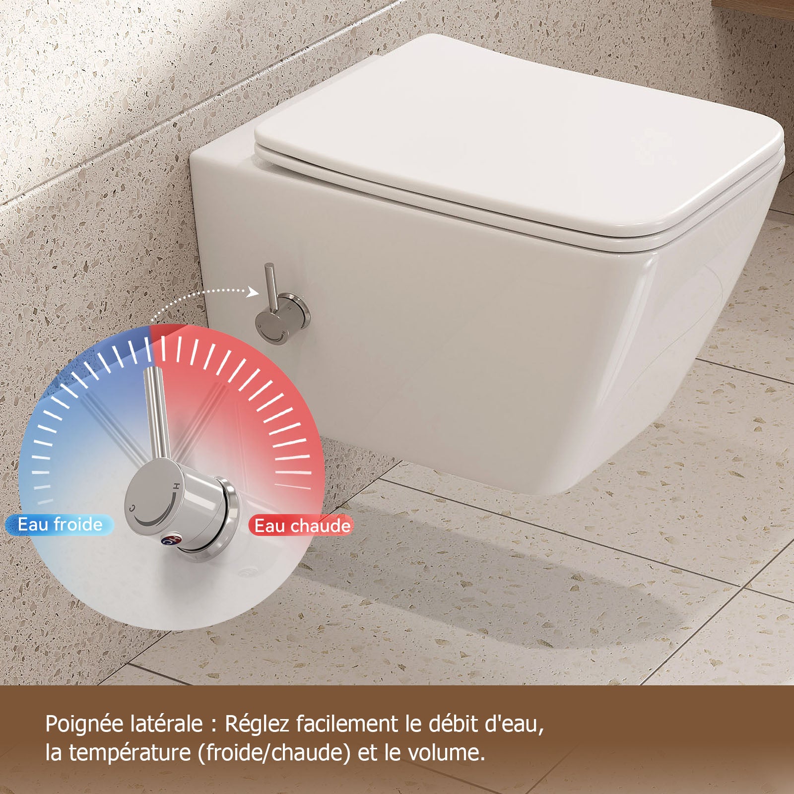 Inodoro de ducha con boquilla integrada, sin bordes, inodoro con