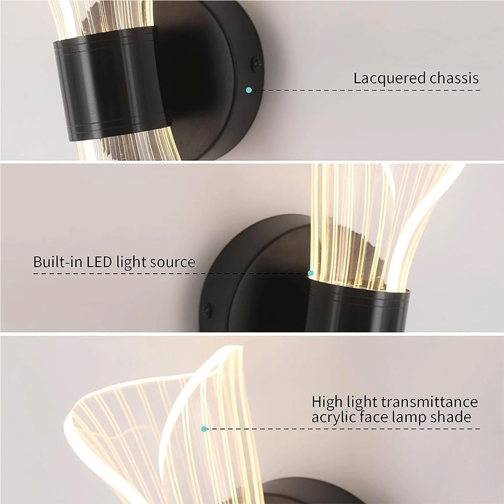 Nowoczesna lampa ścienna LED, ściemnialna, 10W, trzy kolory, do sypialni, salonu, przedpokoju (czarna) - 6