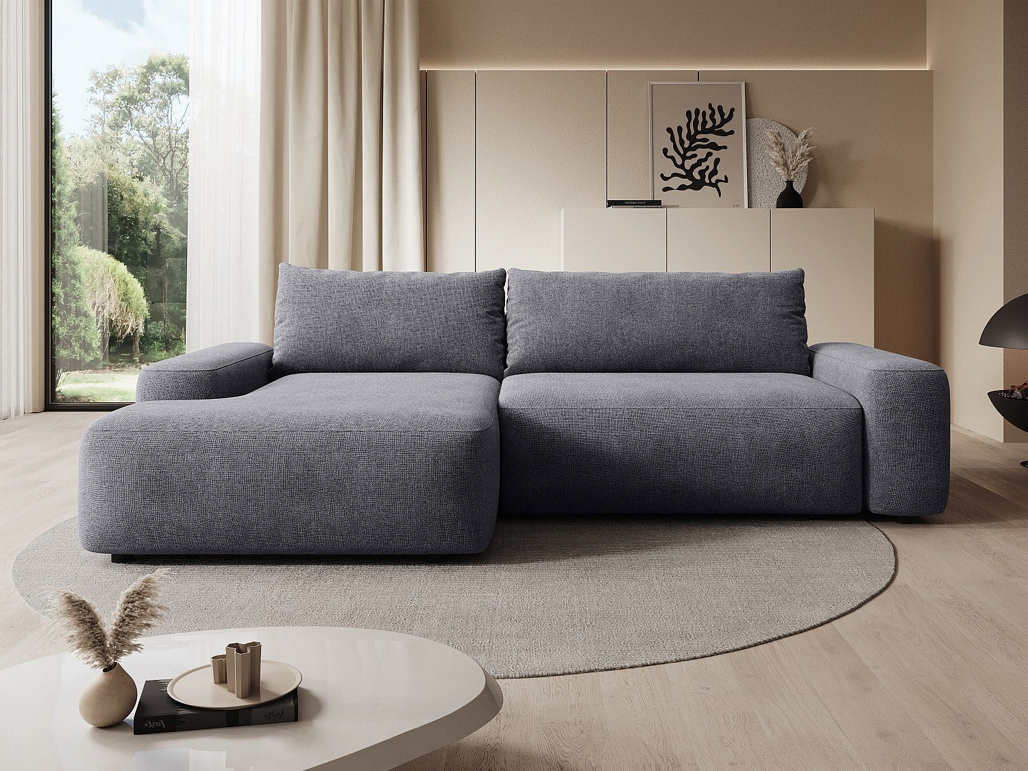 BAÏTA Canapé d'angle Convertible Kelly 4 Places en Tissu Gris BAÏTA Canapé d'angle Convertible Kelly 4 Places en Tissu Gris