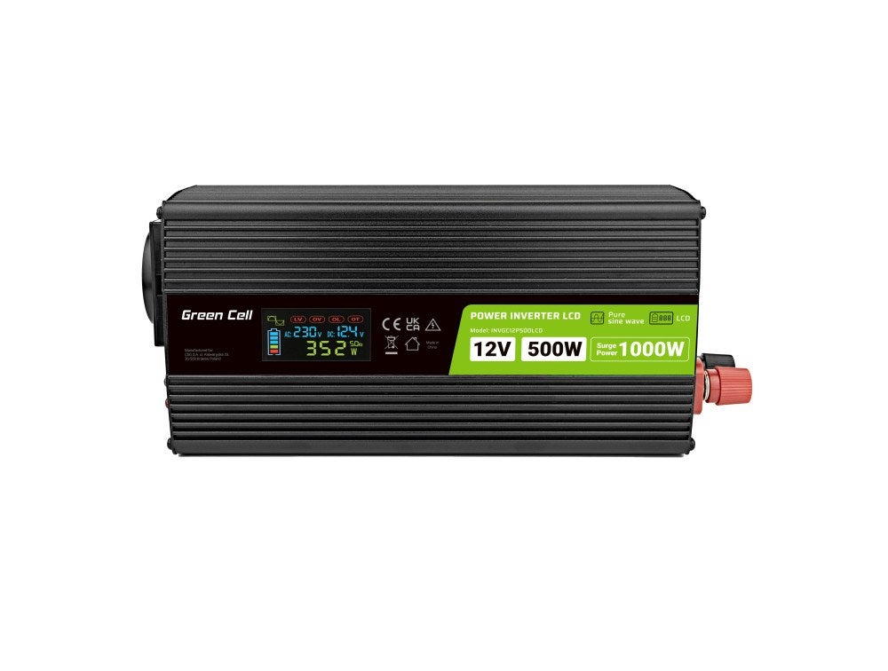 Green Cell PowerInverter LCD 12V 500W/10000W inverter per auto con display - onda sinusoidale pura - 2