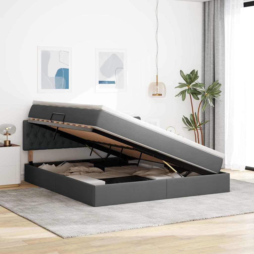 Lit avec rangement et matelas Gris foncé 160 x 200 cm Velours - 4
