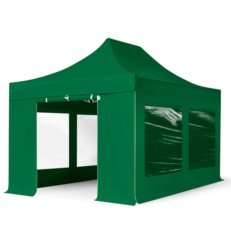3x4,5 m Namiot Ekspresowy PROFESSIONAL Alu 40 mm, ze ścianami bocznymi, okna panoramiczne , ciemnozielony