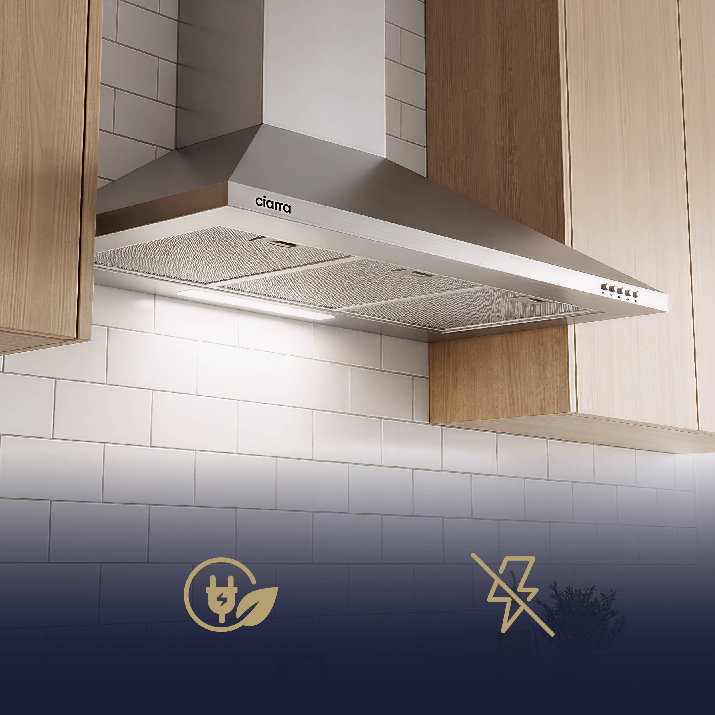 CIARRA Exaustor de parede 90 cm 370 m³/h A++ 3 Velocidades com Filtros de Carvão Extração ou Recirculação Inox 201SS90 - 6
