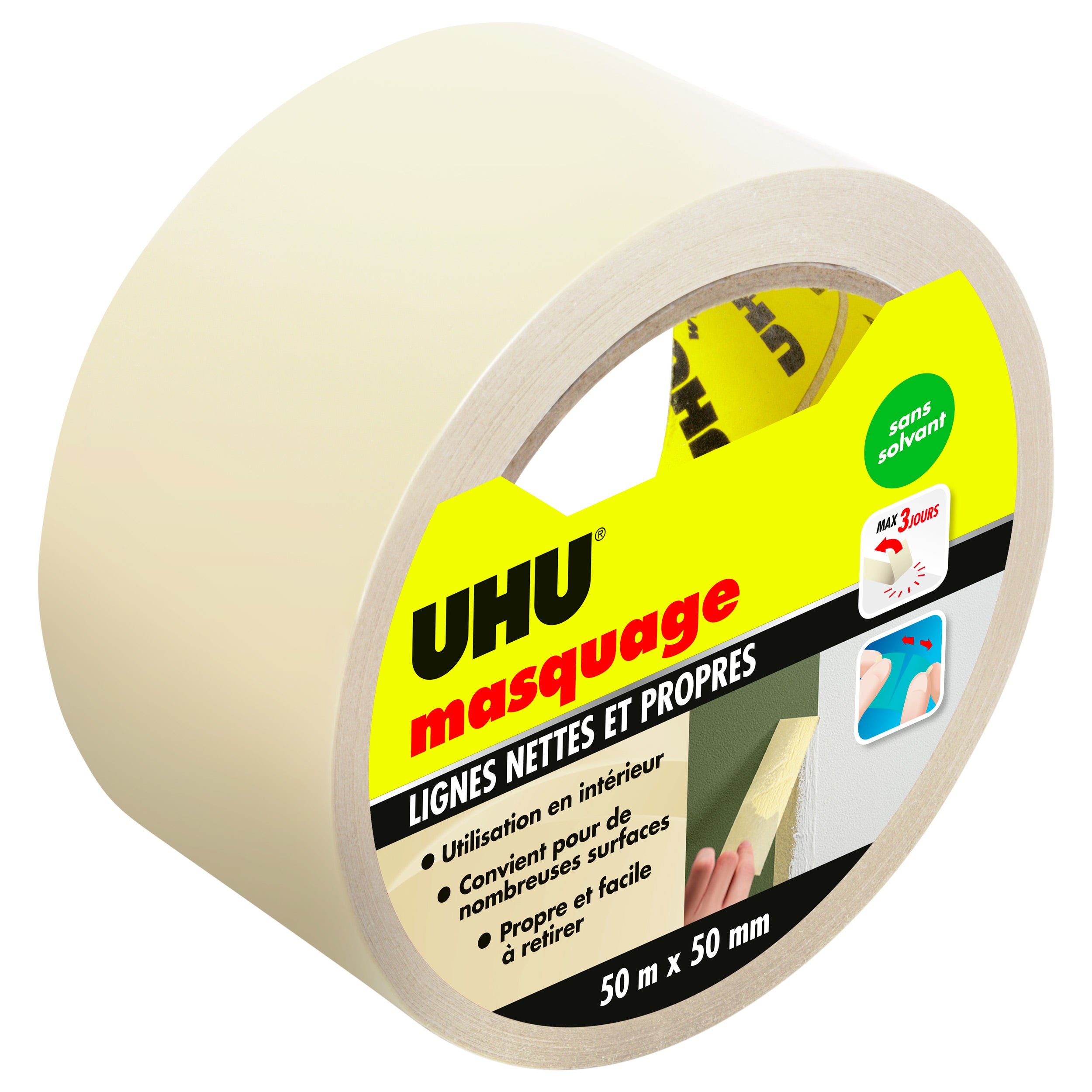UHU Rollafix - Ruban adhésif de masquage, toute surface intérieur, sans solvant, ruban de 50m x 50mm - 2
