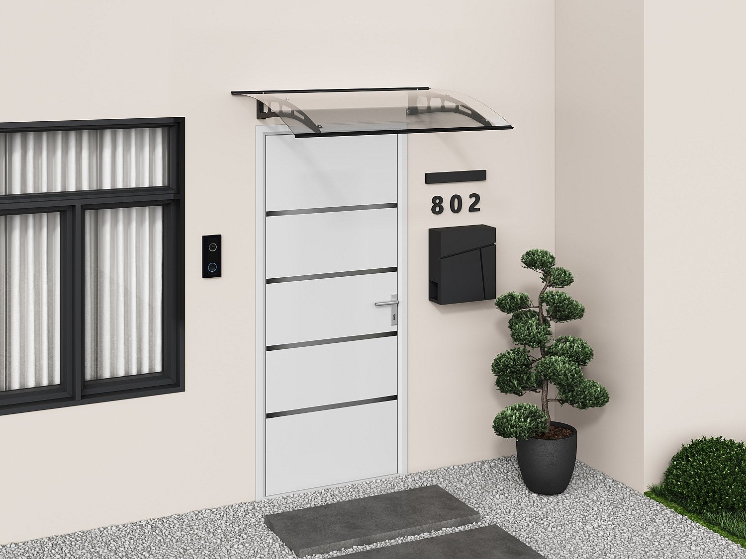 Marquesina de puerta de aluminio 150 x 90 cm curvada - negro - neona