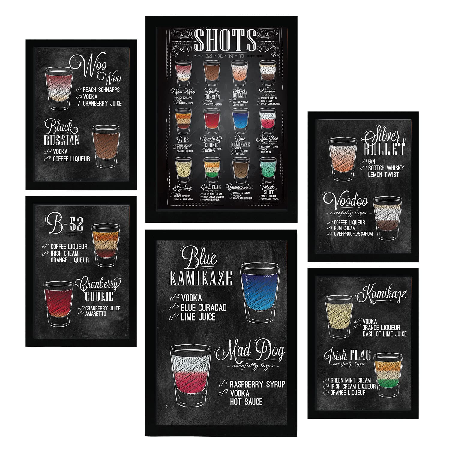 Nacnic posters de chupitos ilustraciones de café y bebidas en estilo cartel publicitario para la a4 & a3 marco negro
