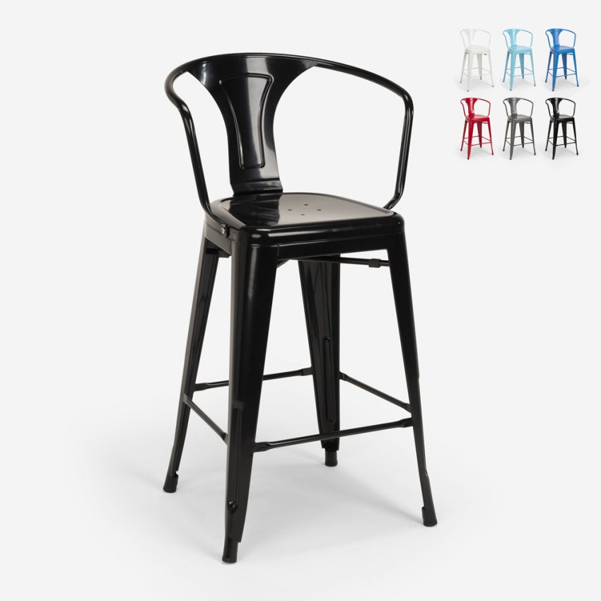 Tabouret De Bar Industriel CLP En Métal - Style Mason - Dossier Haut Et Repose-pieds - Hauteur 96cm