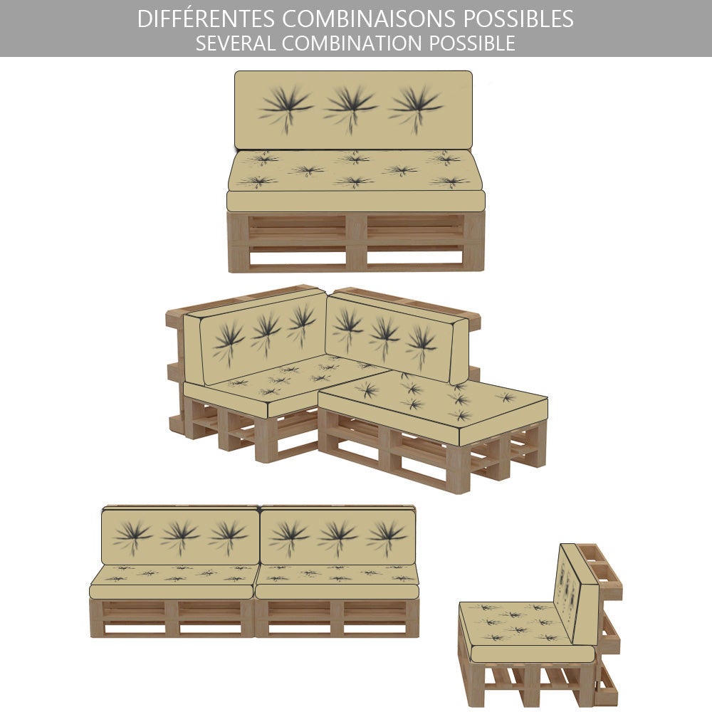 Lot de 2 Coussins pour palettes en bois beige VOUNOT® - 6