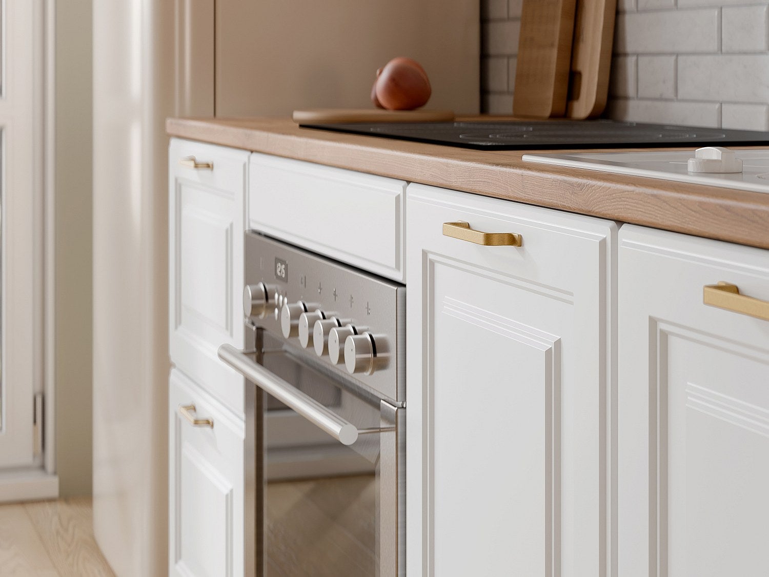 Cucina completa Con piano di lavoro 200 cm Bianco e Naturale - CELOMIA - 6