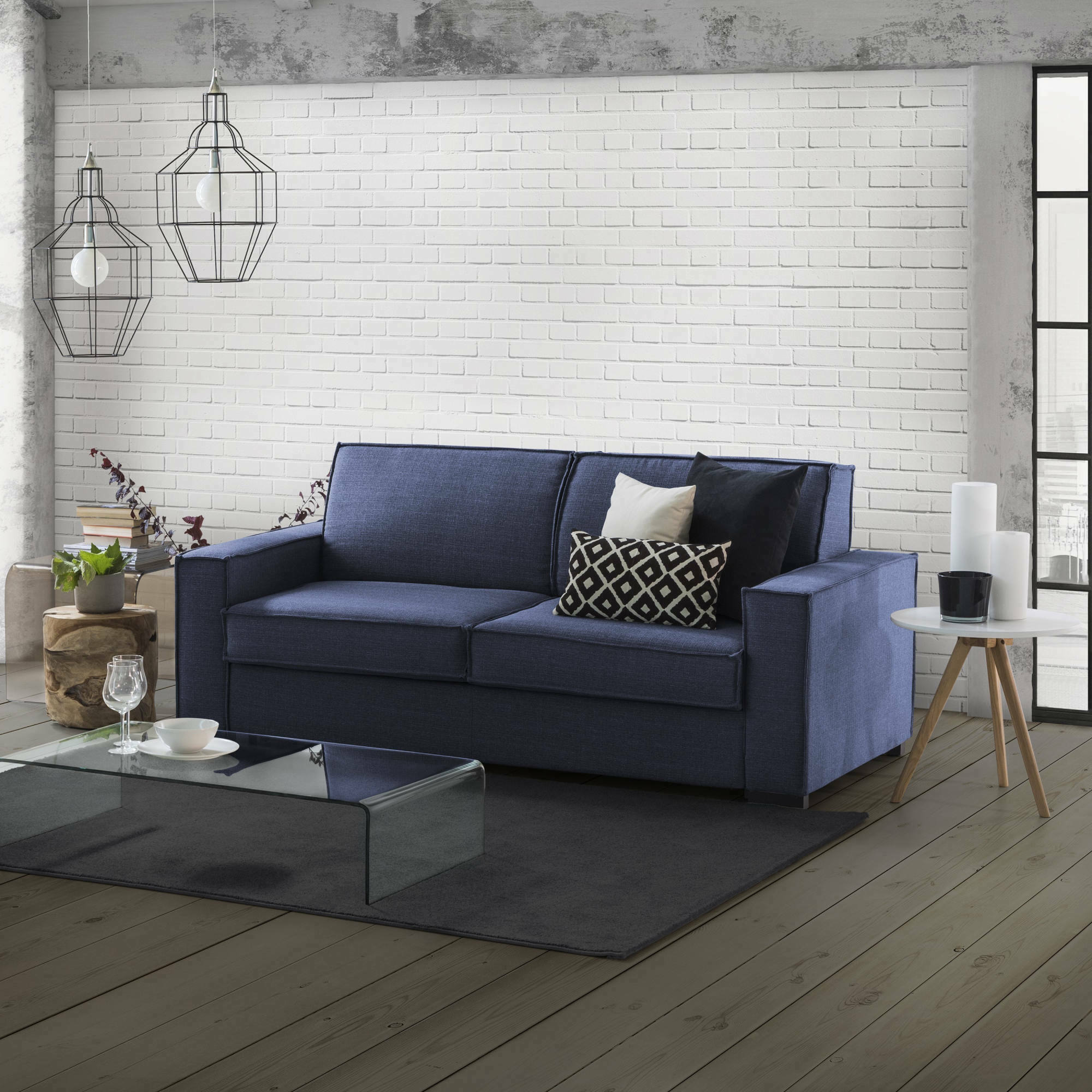 Sofá fijo 2 plazas adriana, sofá de salón en tela, reposabrazos estándar, 100% made in italy, cm 180x95h90, azul