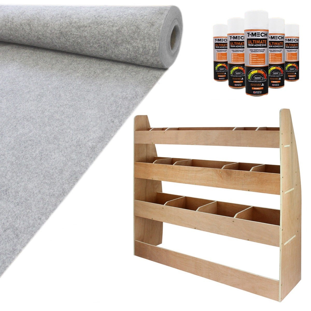 Forro de furgoneta gris plata de 11 m2 + estantería de almacenamiento para furgoneta + 5 latas de pegamento gratis |
