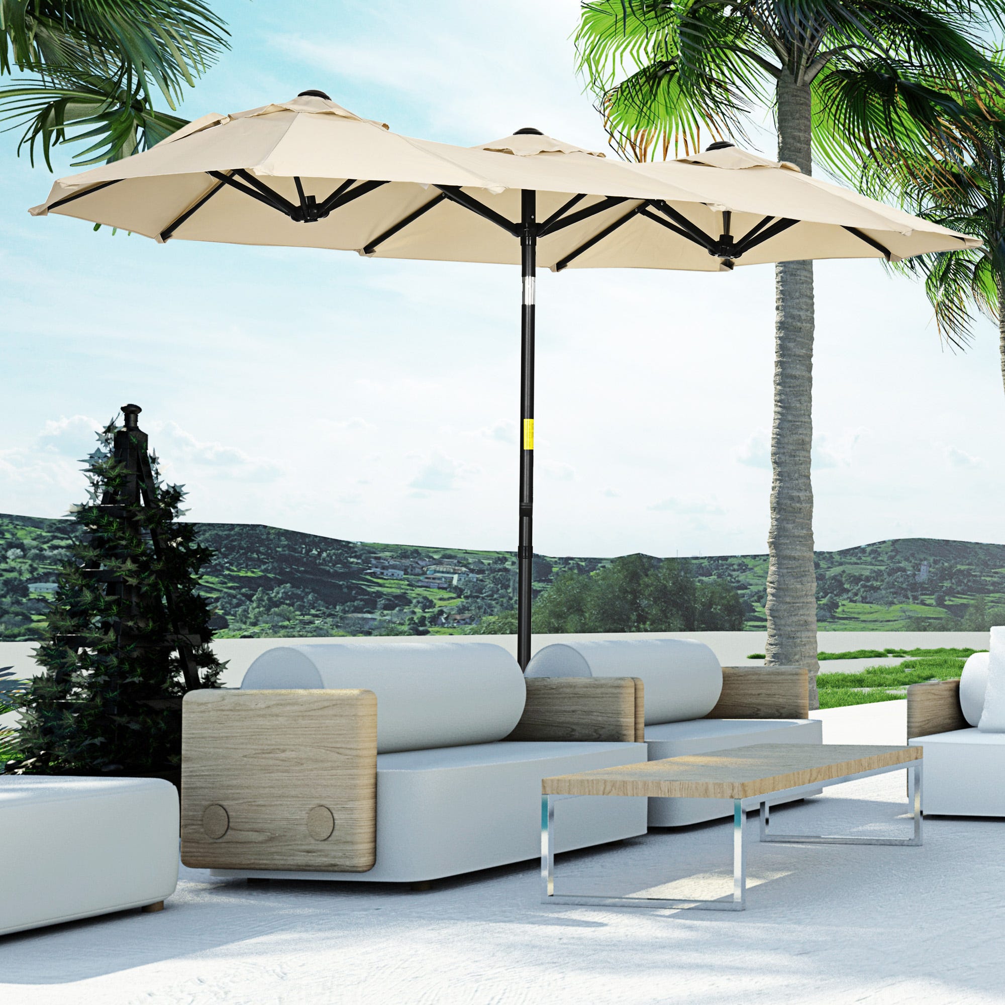 Ombrellone Da Giardino Con Frange E Gancio – 2 Metri – Palo In Alluminio Inclinabile – UV 50+ – Crema Elegante