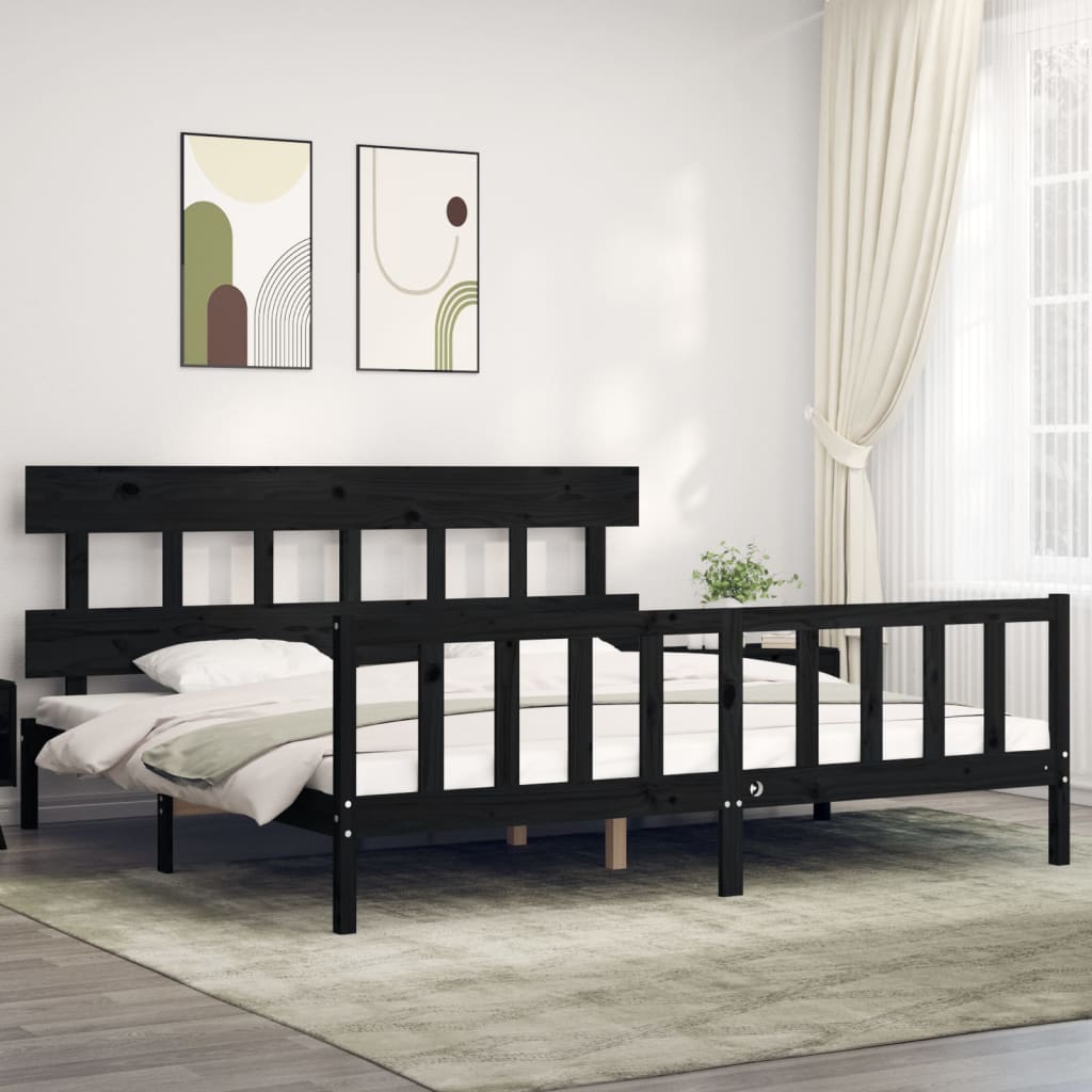 Łóżko Drewniane Czarne Rama Łóżka Ze Stelażem Drewniana Łóżko Do Sypialni Pokoju 200x200 cm