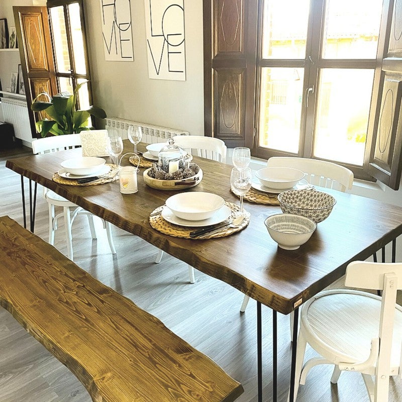 BLENOM Banc en bois massif durable Ica Chêne Antique bord irrégulier 180x31-33x45cm UN - 2