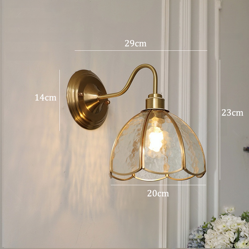 Applique murale, lampe de chevet vintage, applique murale en laiton avec abat-jour en verre, applique d'intérieur avec ampoule, lumière chaude 3000K - 3