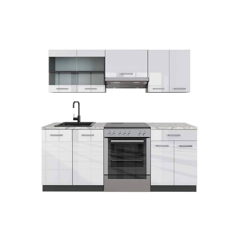 Vicco Aneks kuchenny R-Line, Biały wysoki połysk/antracyt, 200 cm , BP Marmur