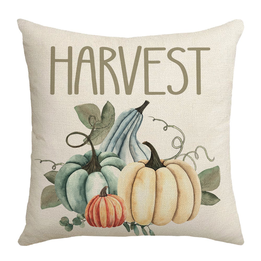 Lot de 4 housses de coussin Thanksgiving 45 x 45 cm, motif citrouille d'automne, pour décoration d'intérieur, salon, chambre à coucher - 5