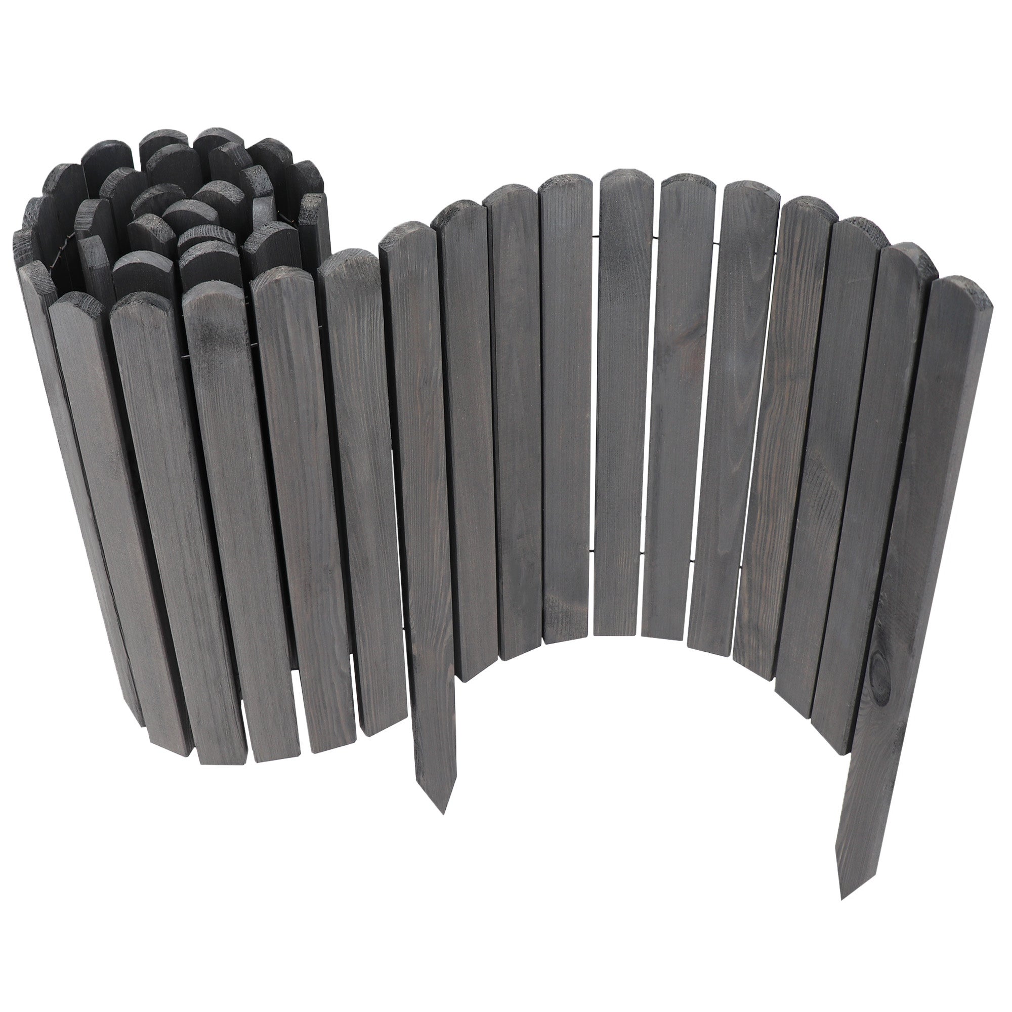 5x Drewniane ogrodzenie rolowane szare 10 × 200 cm – obrzeże do rabat i trawników | Elastyczna obwódka do ścieżek